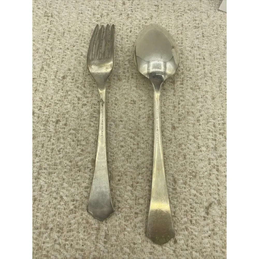 ARION Silverplate JEWELL Pattern Silverplate 8.25” SERVING SPOON & FORK 6.5”